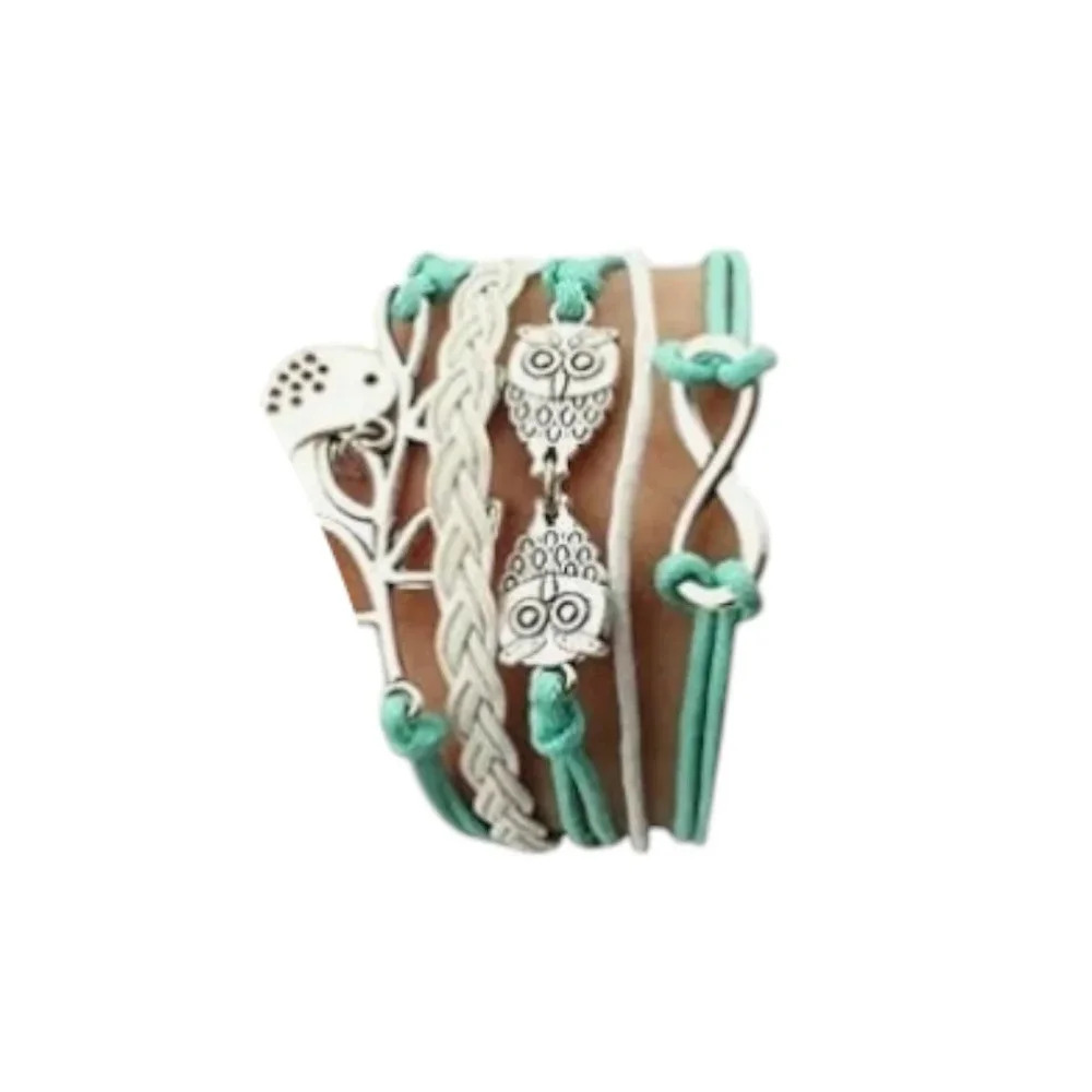 Infinity Owl Bird Faux Leather Multi-layered Bracelet - Picture 3 of 3